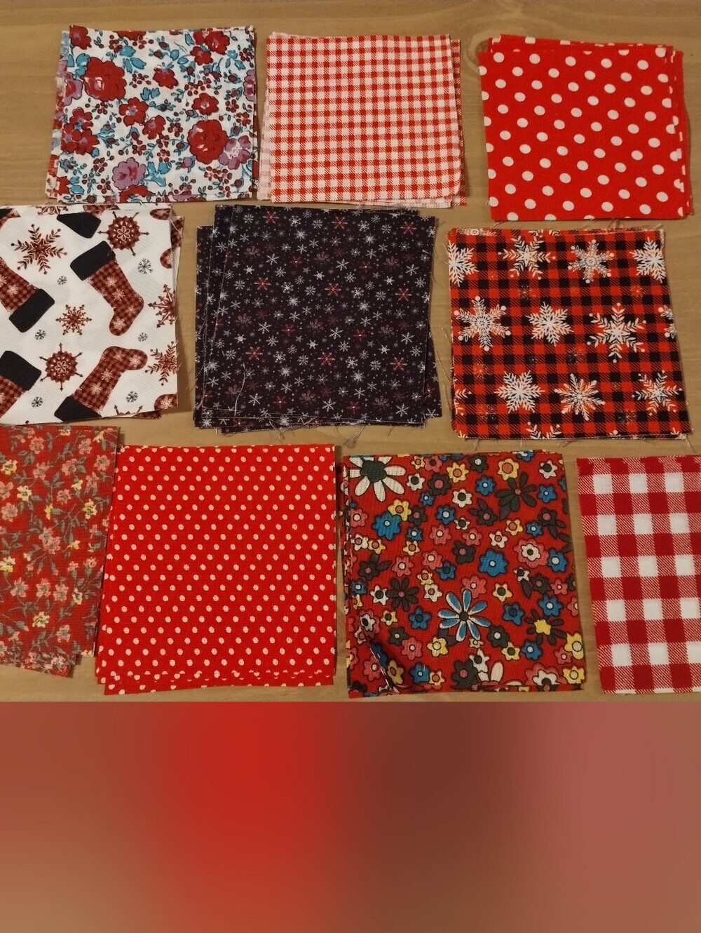 50 Pc Christmas Fabric Squares Lot 4x4 Holiday Quilt Fabric Scrap Bundle Red